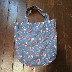 Vintage 1990s Floral Cotton Handmade Reusable Tote Bag